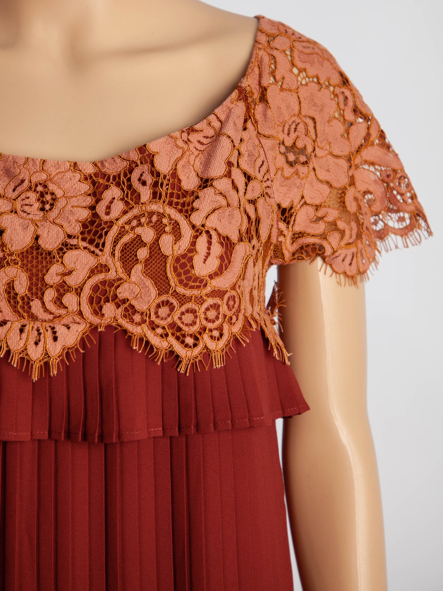 twinset red dress xs lace bodice pleated skirt good condition