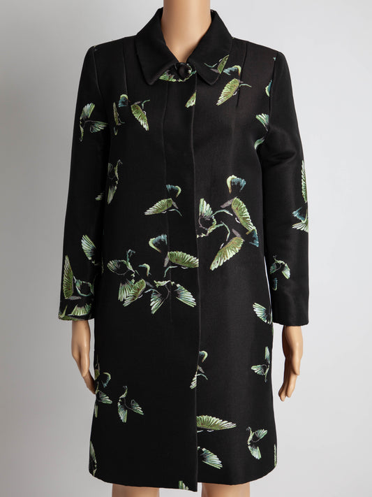 Excellent Max Mara Black Coat with Bird Pattern Size L