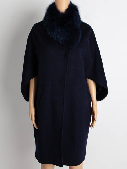 Eleventy Blue Wool Coat with Fur Collar Size M - Good Condition
