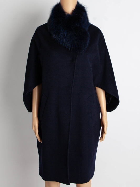 Eleventy Blue Wool Coat with Fur Collar Size M - Good Condition