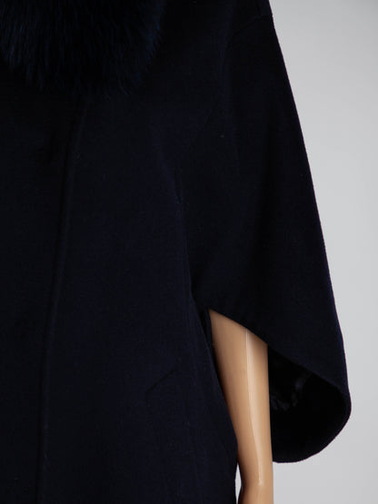 Eleventy Blue Wool Coat with Fur Collar Size M - Good Condition
