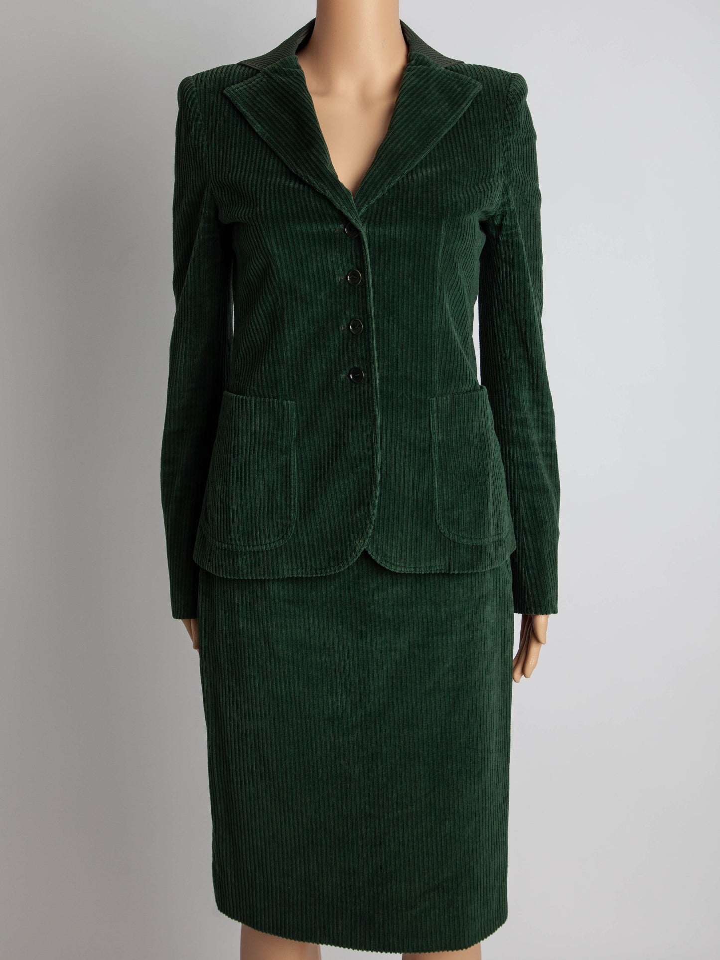 good moschino green cotton corduroy blazer skirt suit size m