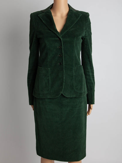 Good Moschino Green Cotton Corduroy Blazer Skirt Suit Size M