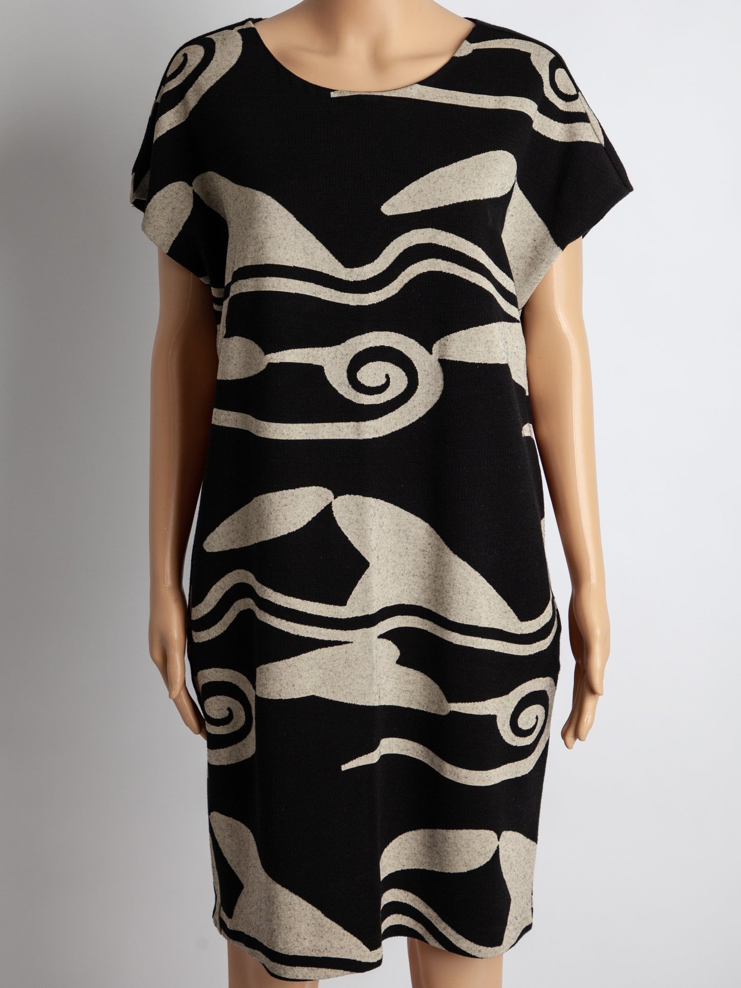 diane von furstenberg black dress abstract beige pattern size s