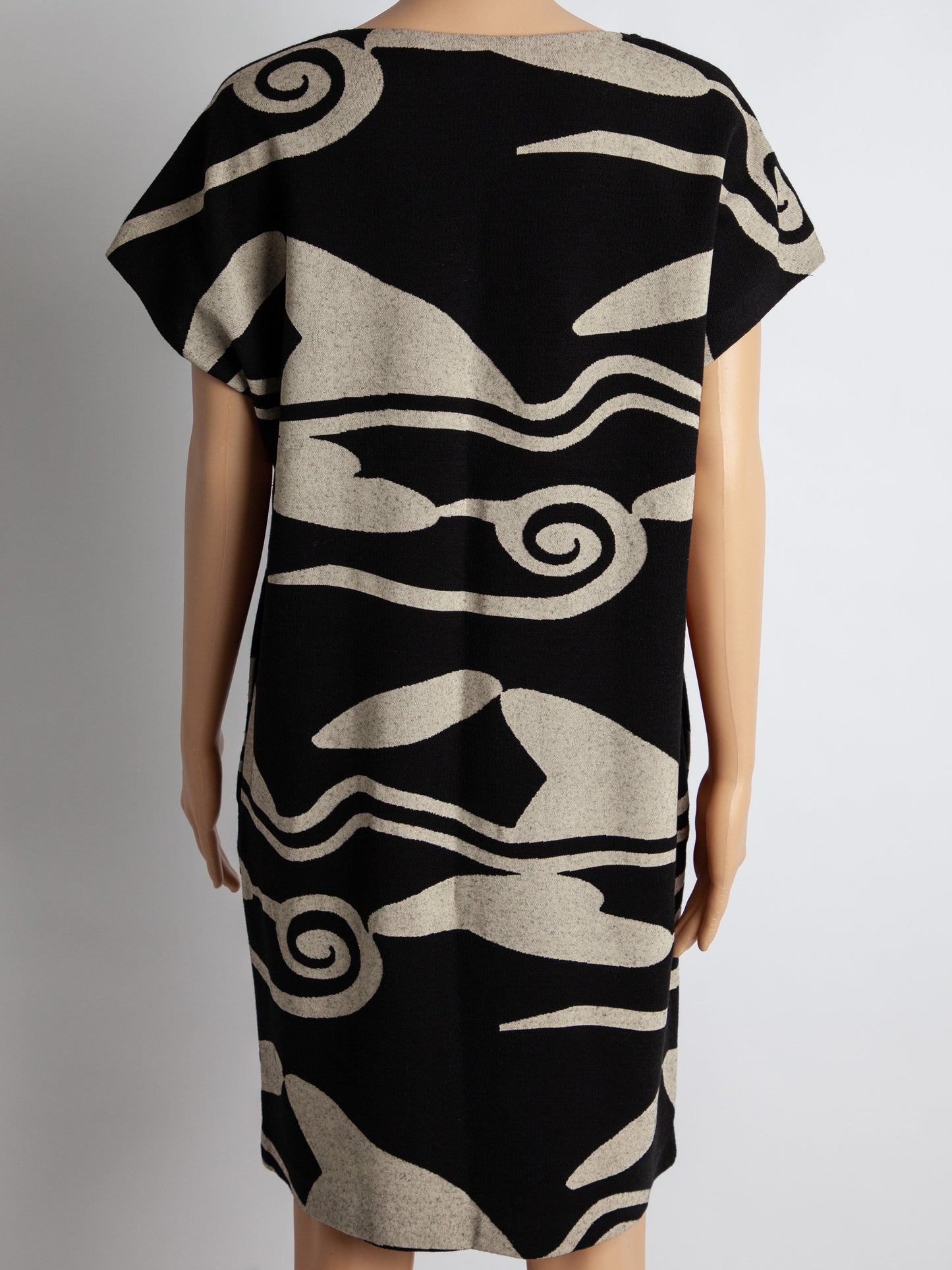 diane von furstenberg black dress abstract beige pattern size s