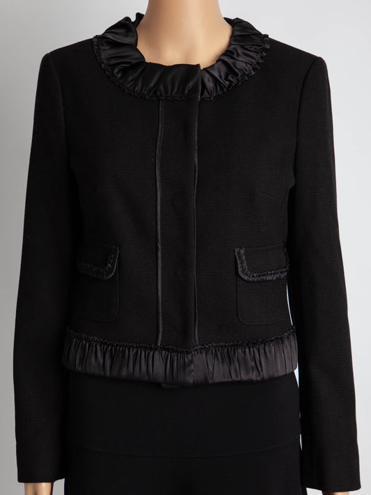 NEW MaxCo Black Viscose Jacket with Ruffled Satin Collar