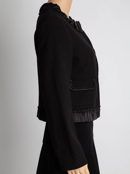 NEW MaxCo Black Viscose Jacket with Ruffled Satin Collar