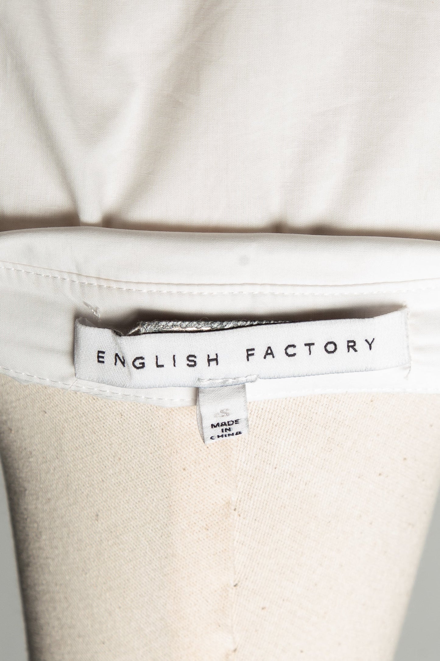 good english factory white long sleeve blouse size s with ruffled collar