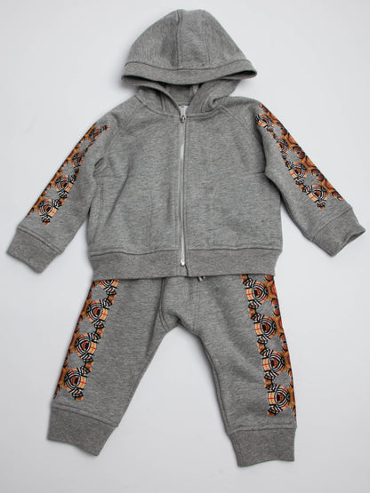 Excellent Burberry Gray Hoodie Pants Set for Kids Size 1 Cotton
