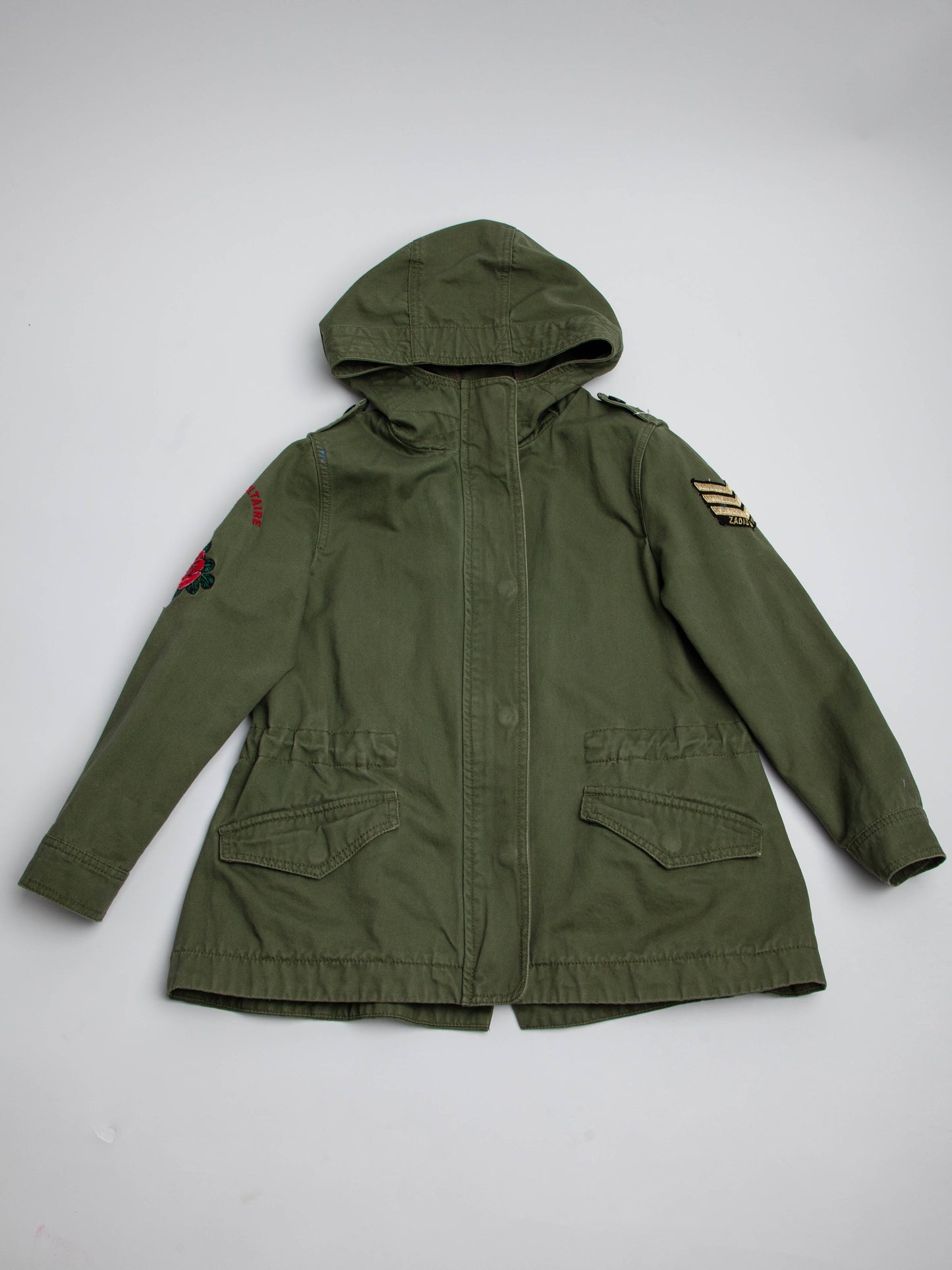 new zadig&voltaire olive green military jacket size 7 for kids