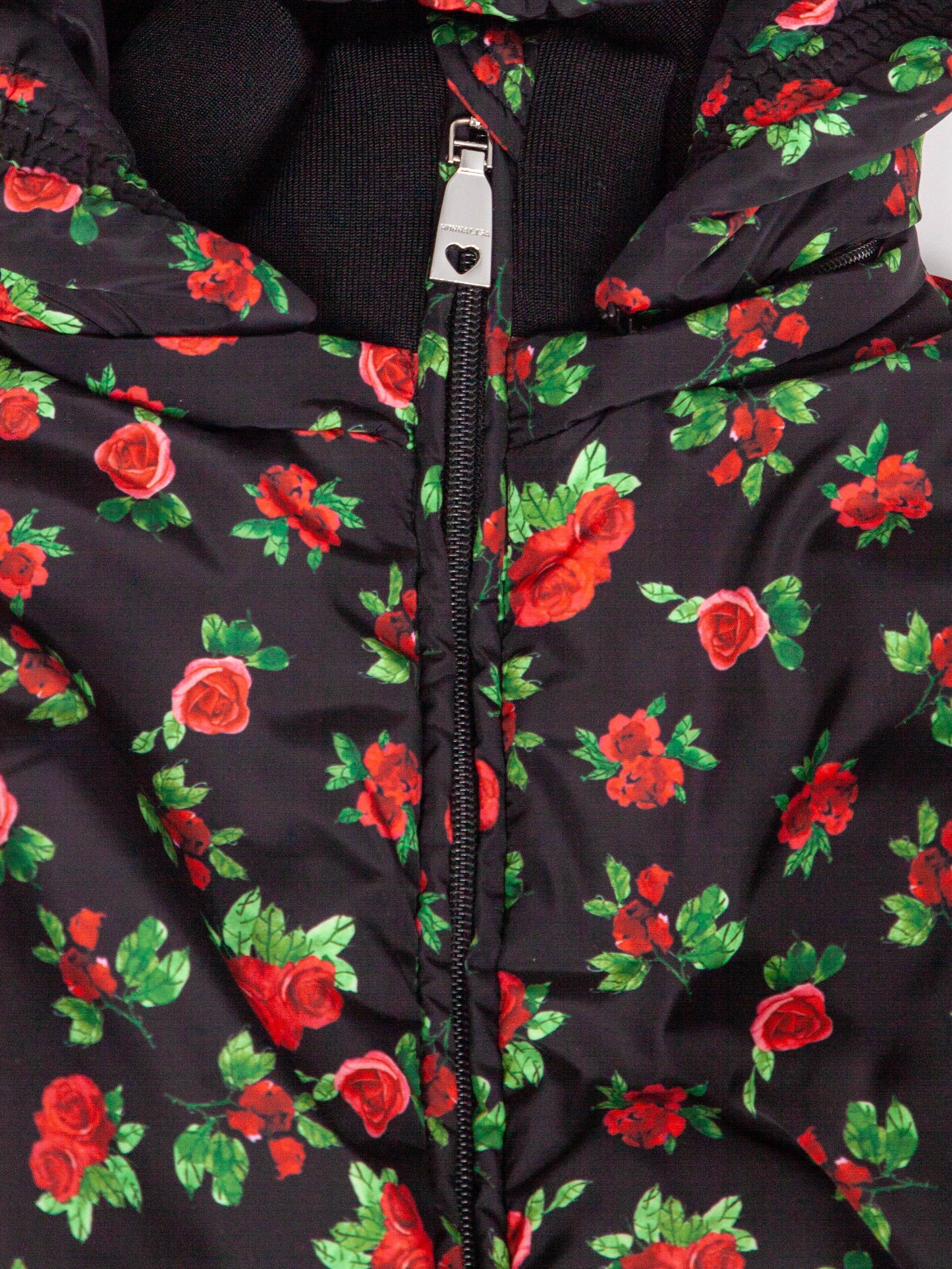 monnalisa black floral snowsuit for kids size 7 excellent condition