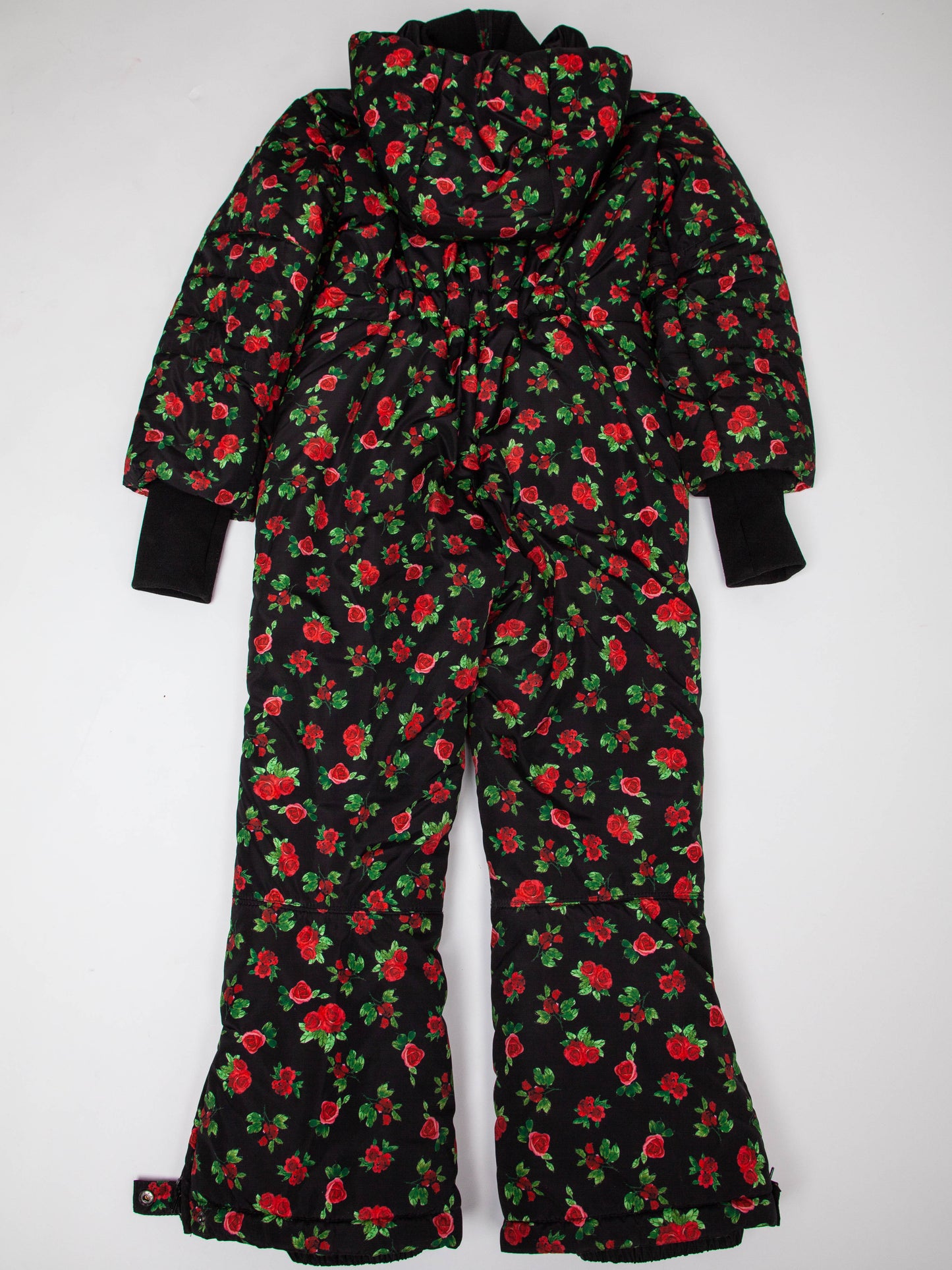 monnalisa black floral snowsuit for kids size 7 excellent condition