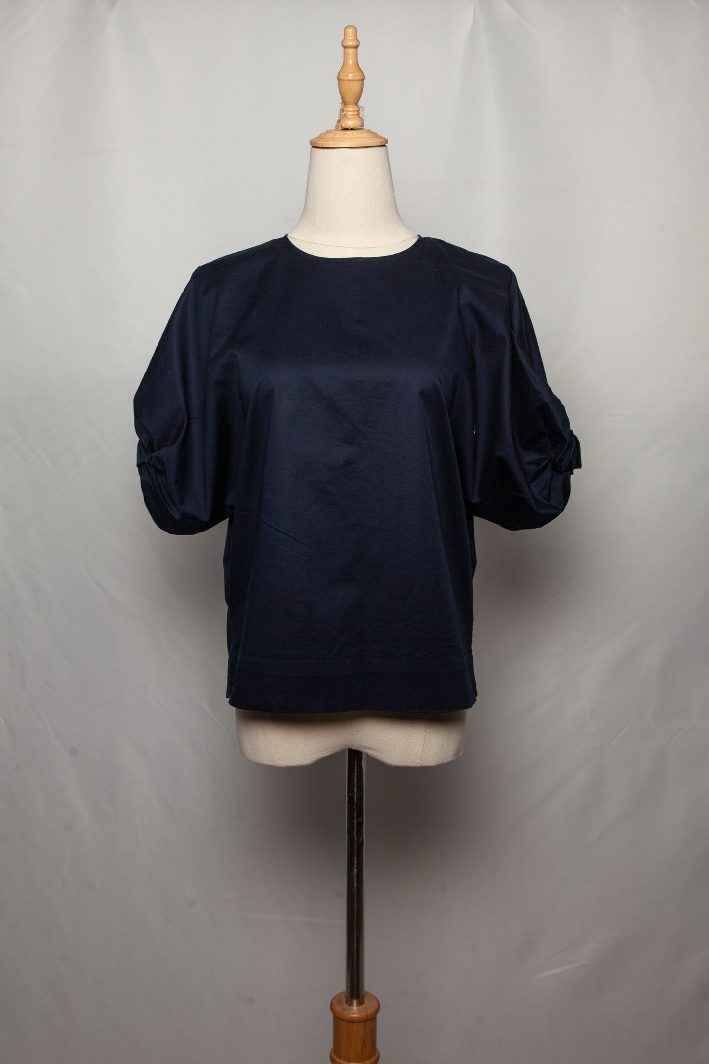 good cos blue cotton blouse size xs short sleeves ruched design