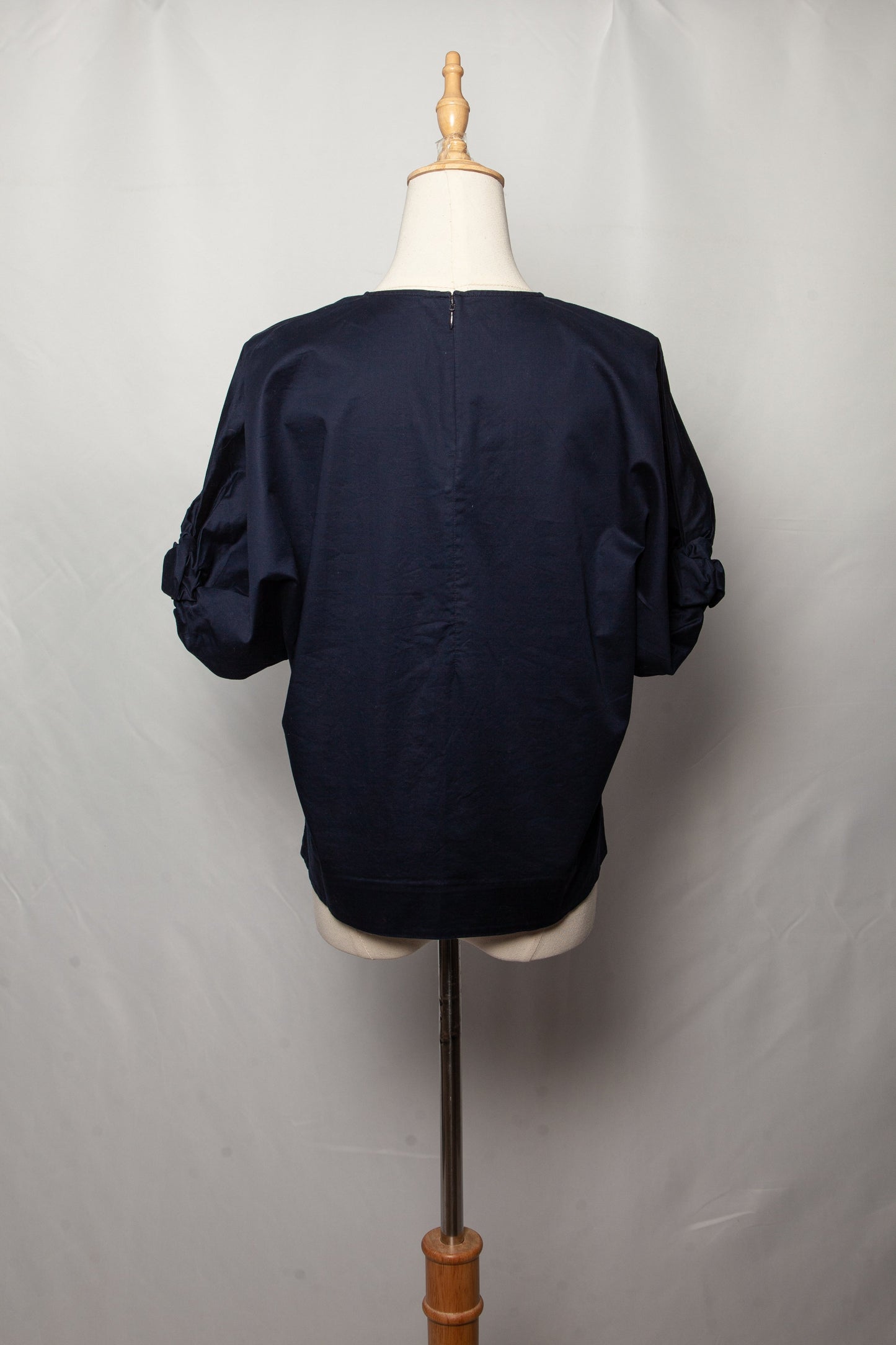 good cos blue cotton blouse size xs short sleeves ruched design