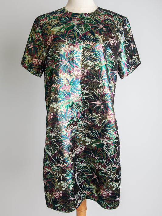 Good MSGM Green Floral Short-Sleeved Dress Size M Polyester