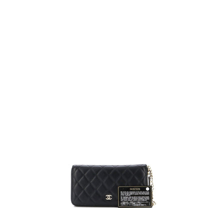 Zip Around Wallet With Pearl Chain Quilted Lambskin Long
