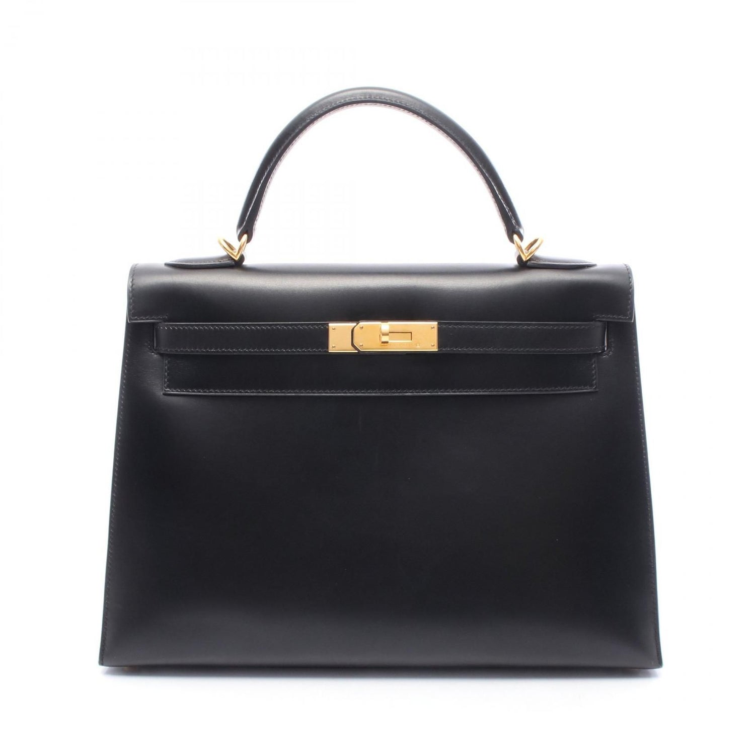 Hermes Kelly 32 Handbag Noir Black Box Calfskin Calfskin (cowhide)
