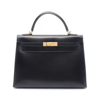 Hermes Kelly 32 Handbag Noir Black Box Calfskin Calfskin (cowhide)