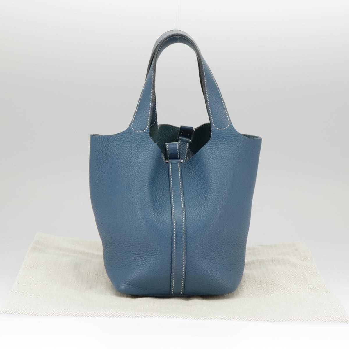 Hermes Picotan Pm Hand Bag Taurillon Clemence Blue Auth
