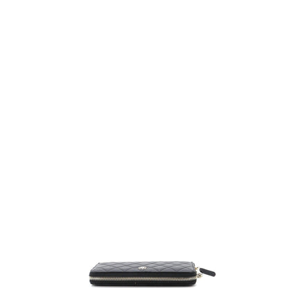 Zip Around Wallet With Pearl Chain Quilted Lambskin Long