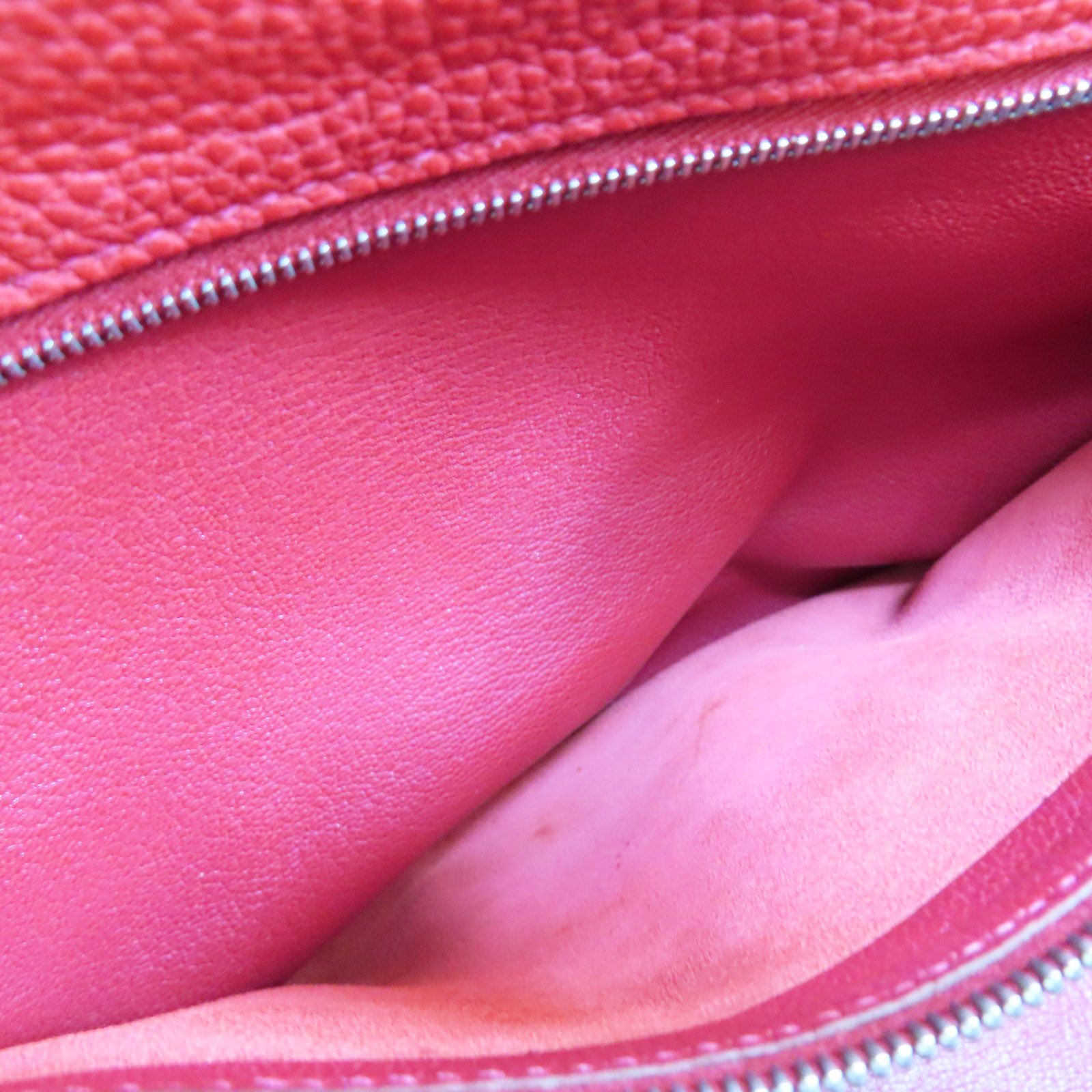 Hermes Kelly 28 Shoulder Handbag Togo Leather Rouge Casaque F Silver Metal