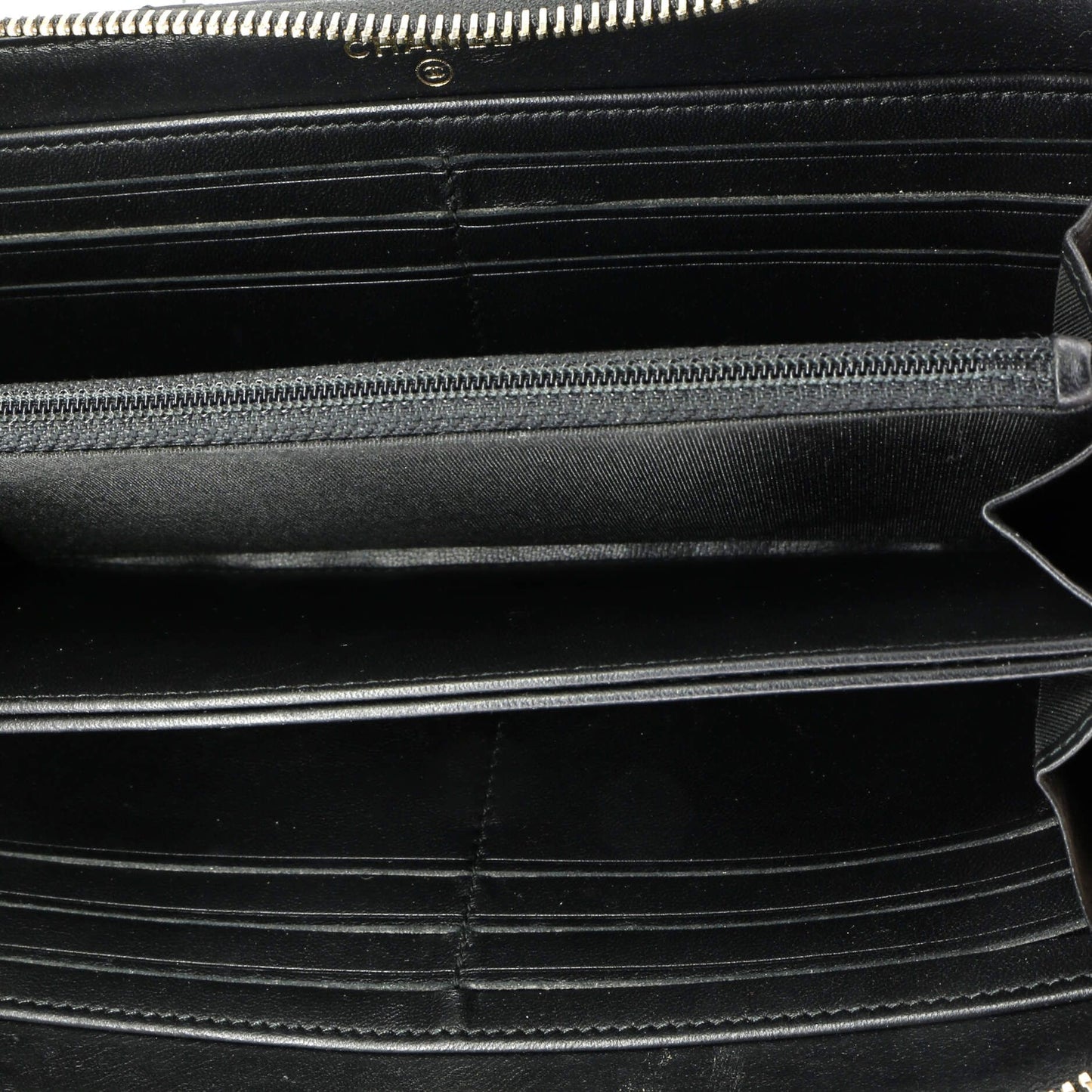zip around wallet with pearl chain quilted lambskin long