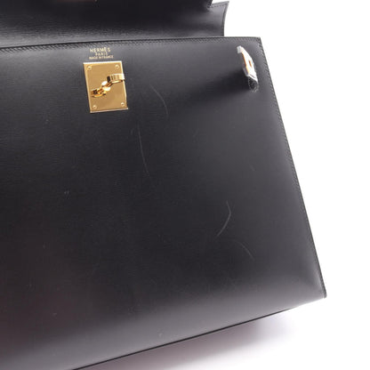 Hermes Kelly 32 Handbag Black Box Calfskin Calfskin (cowhide)