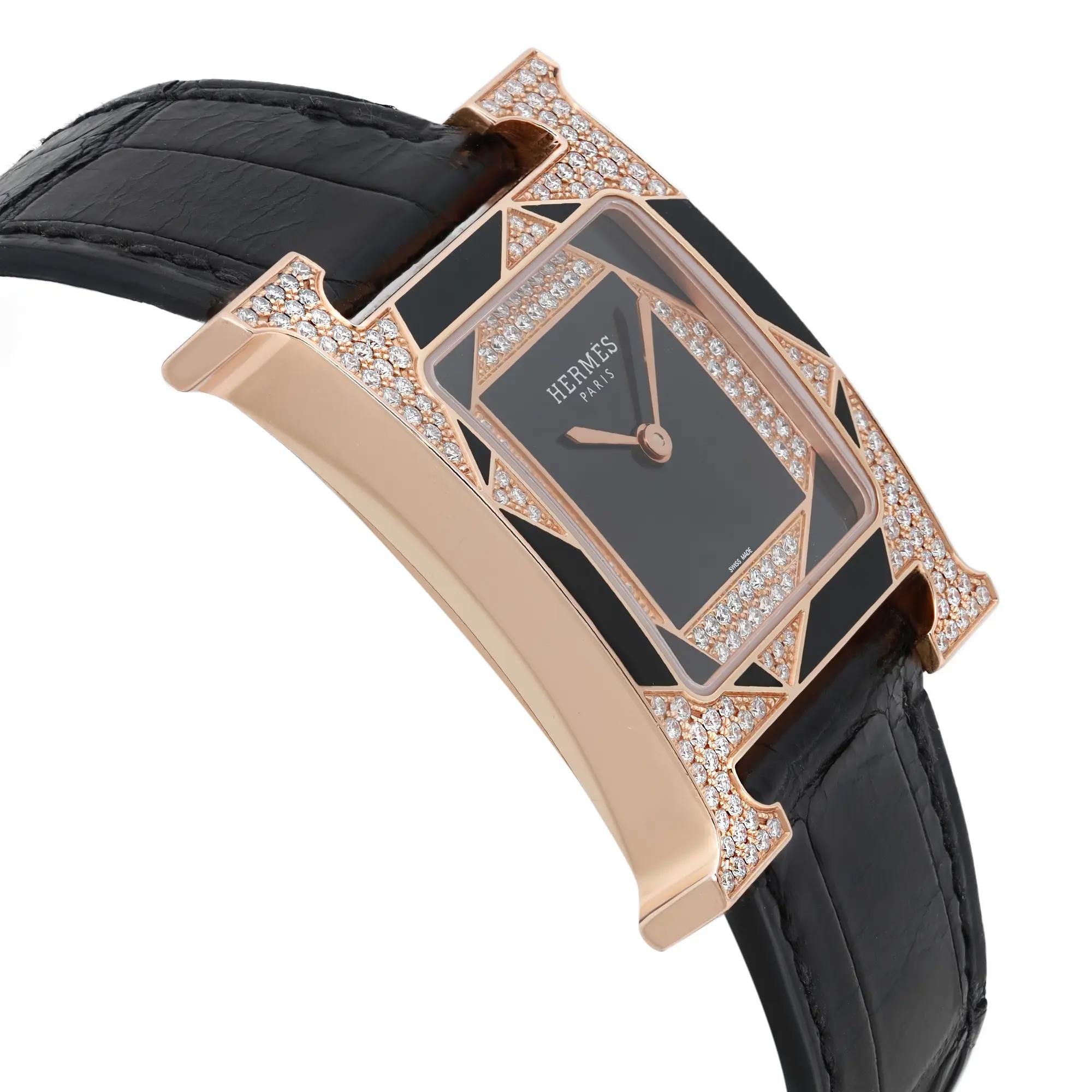 Hermes Heure H Perspective 18K Rose Gold Diamond Quartz Watch W054597WW00