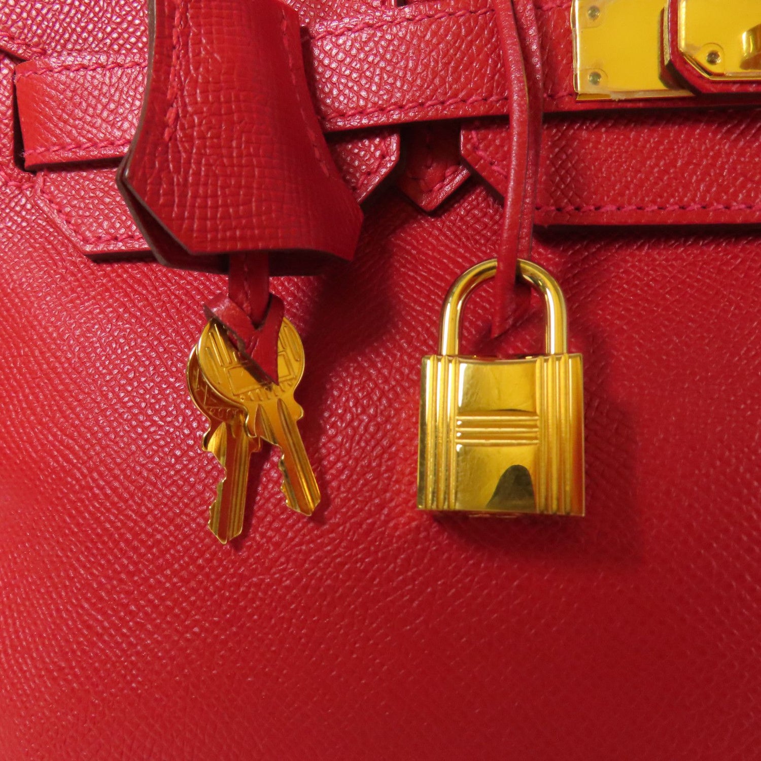 Hermes Epsom Leather Birkin 30 Gold Handmade Bag Rouge Casaque Handbag Red Rouge Casaque Epsom Calfskin (cowhide) _