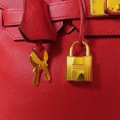 Hermes Epsom Leather Birkin 30 Gold Handmade Bag Rouge Casaque Handbag Red Rouge Casaque Epsom Calfskin (cowhide) _