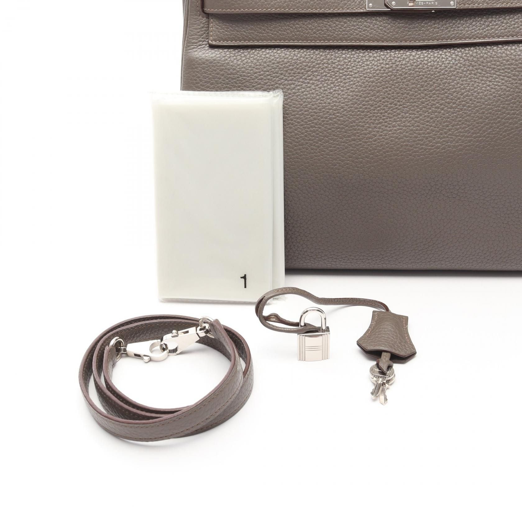 Hermes Kelly 35 Handbag Etain Brown Leather Taurillon Clemence