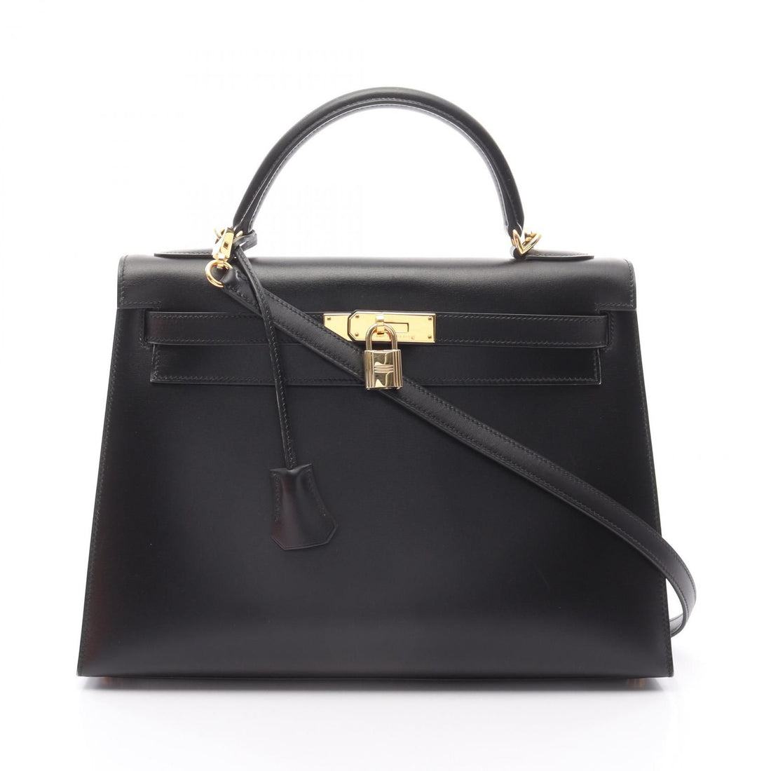 Hermes Kelly 32 Handbag Black Box Calfskin Calfskin (cowhide)