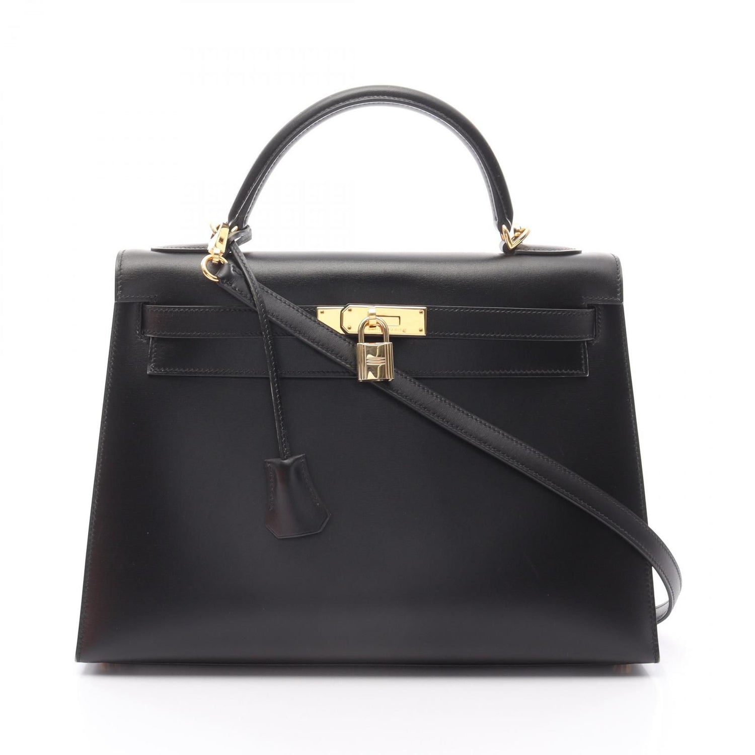 Hermes Kelly 32 Handbag Black Box Calfskin Calfskin (cowhide)