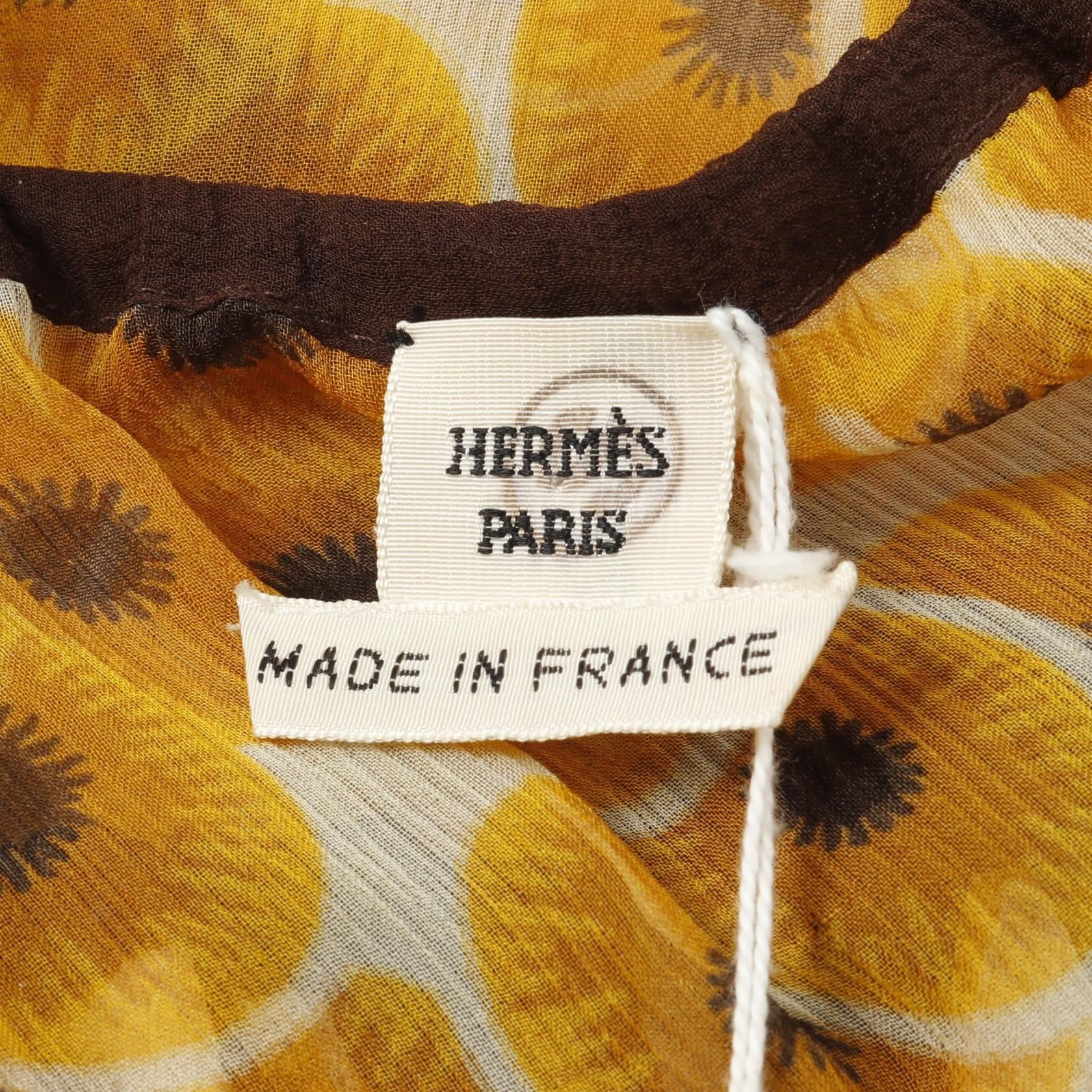 Hermes Blouse Silk Shirts Tops Orange Black Beige Orange 42