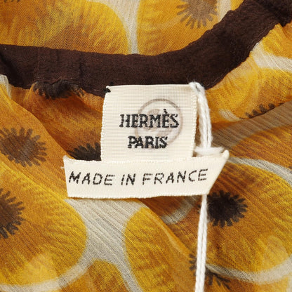 Hermes Blouse Silk Shirts Tops Orange Black Beige Orange 42