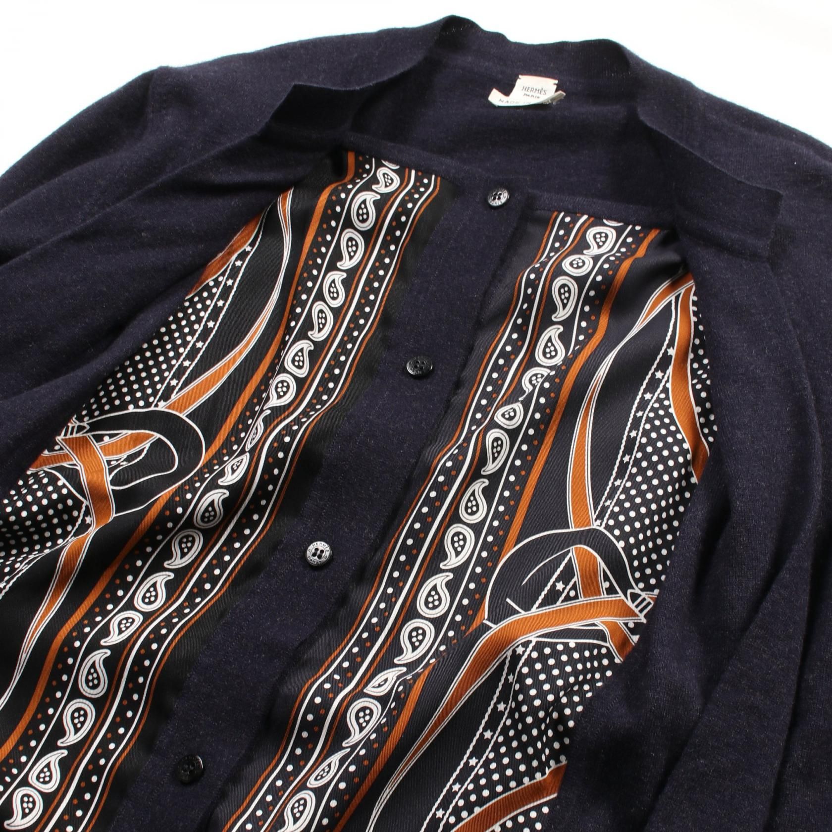Hermes Les Cles Bandana Cardigan Jacket 67-7762 Silk Wool Navy 