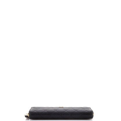 Zip Around Wallet Quilted Caviar Long
