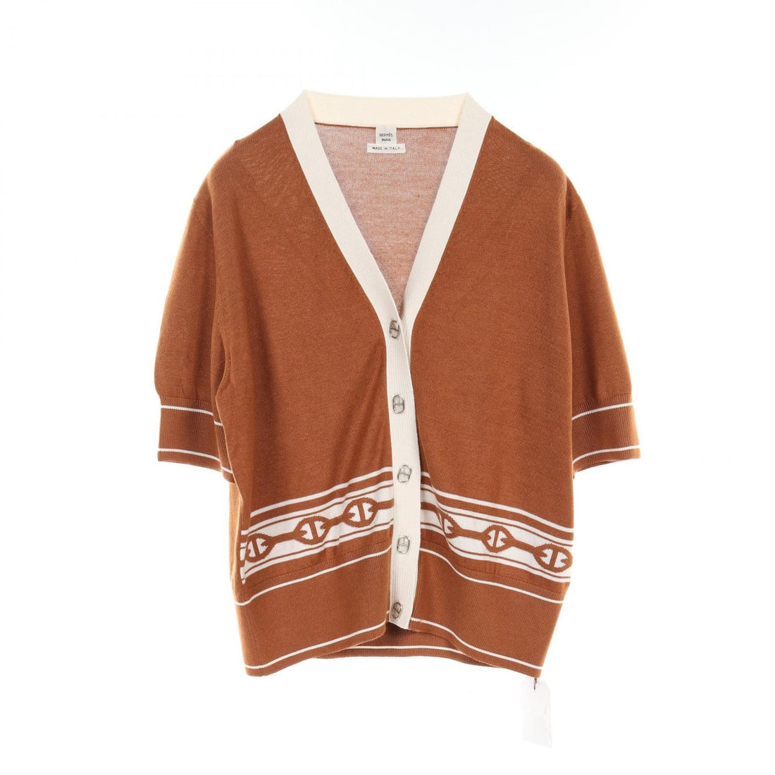 Hermes Chaine Dancre Cardigan Marron Brown Beige Silk Cashmere Silk 5e 2749df