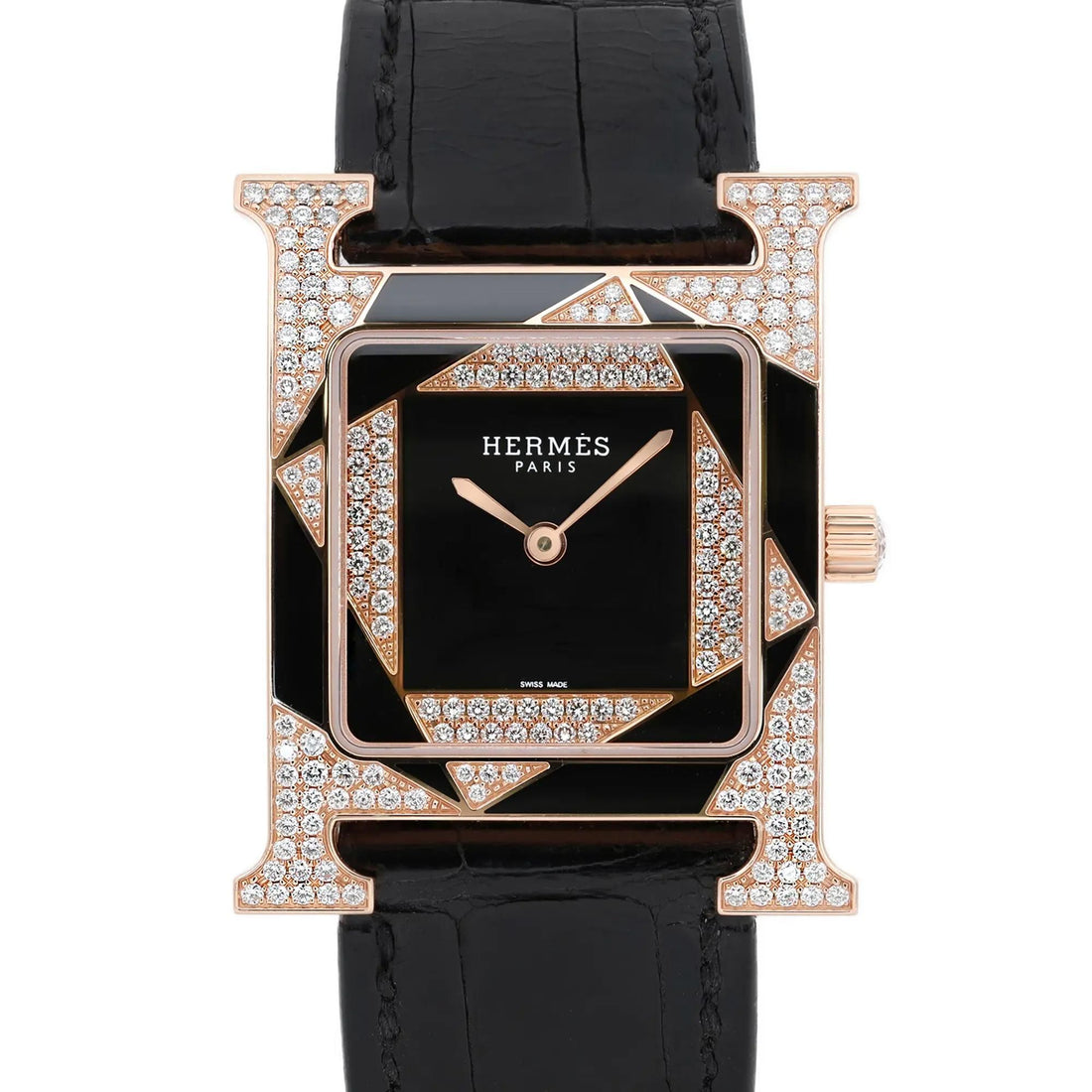 Hermes Heure H Perspective 18K Rose Gold Diamond Quartz Watch W054597WW00