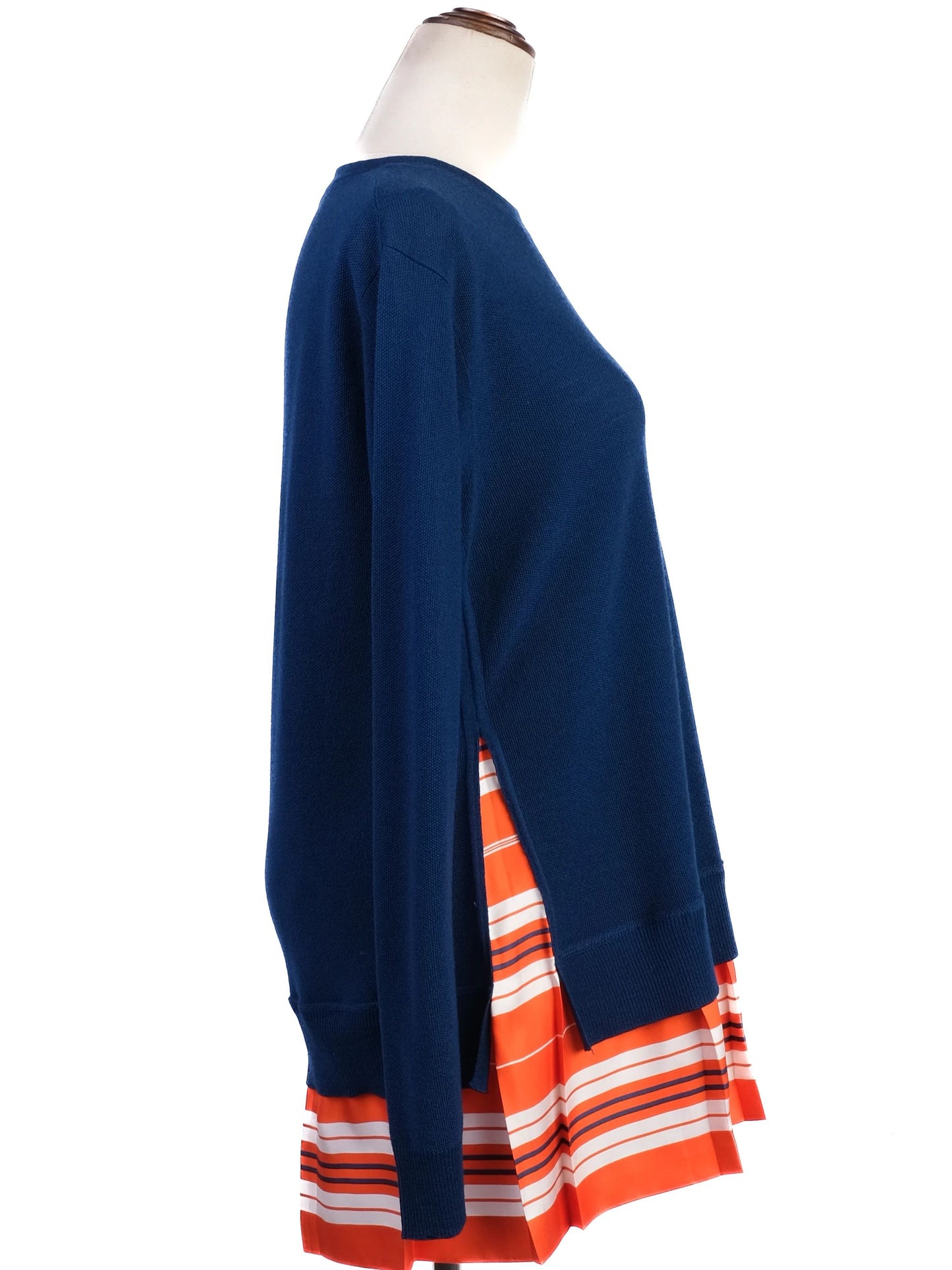 excellent louis vuitton blue cotton women's sweater with stripe trim