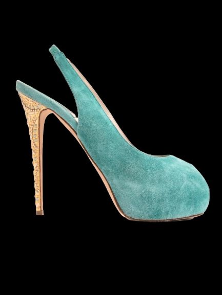 Excellent Lesilla Blue Leather High Heels Size 39 Slingback