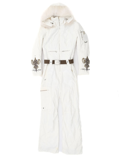 Perfect Bogner White Women's Snow Suit Size S with Fur Hood