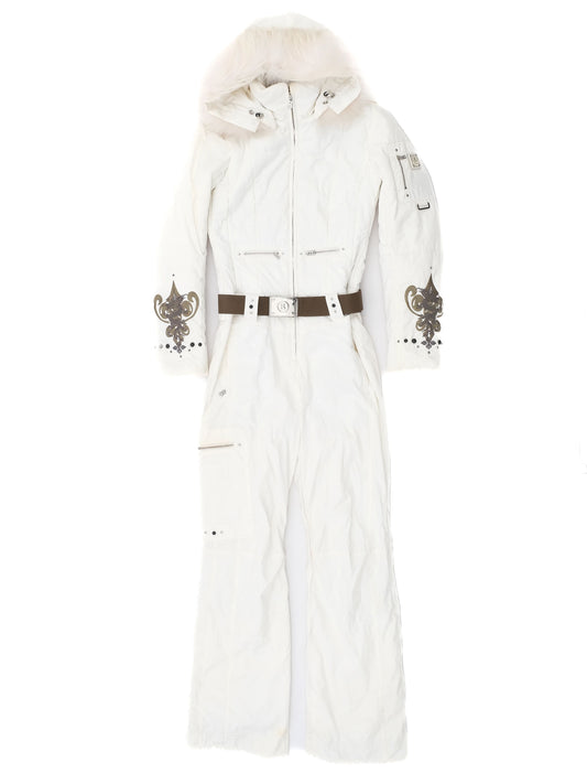Perfect Bogner White Women's Snow Suit Size S with Fur Hood