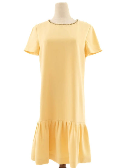 Max Mara Excellent Yellow Cotton Dress Size L with Jeweled Neckline