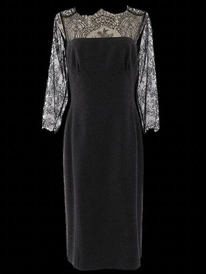 NEW Clips Gray Lace Dress XL Women's Wool Fitted Elegance