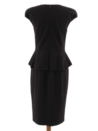 Excellent Marella Black Cocktail Dress Size M Peplum Cap Sleeves
