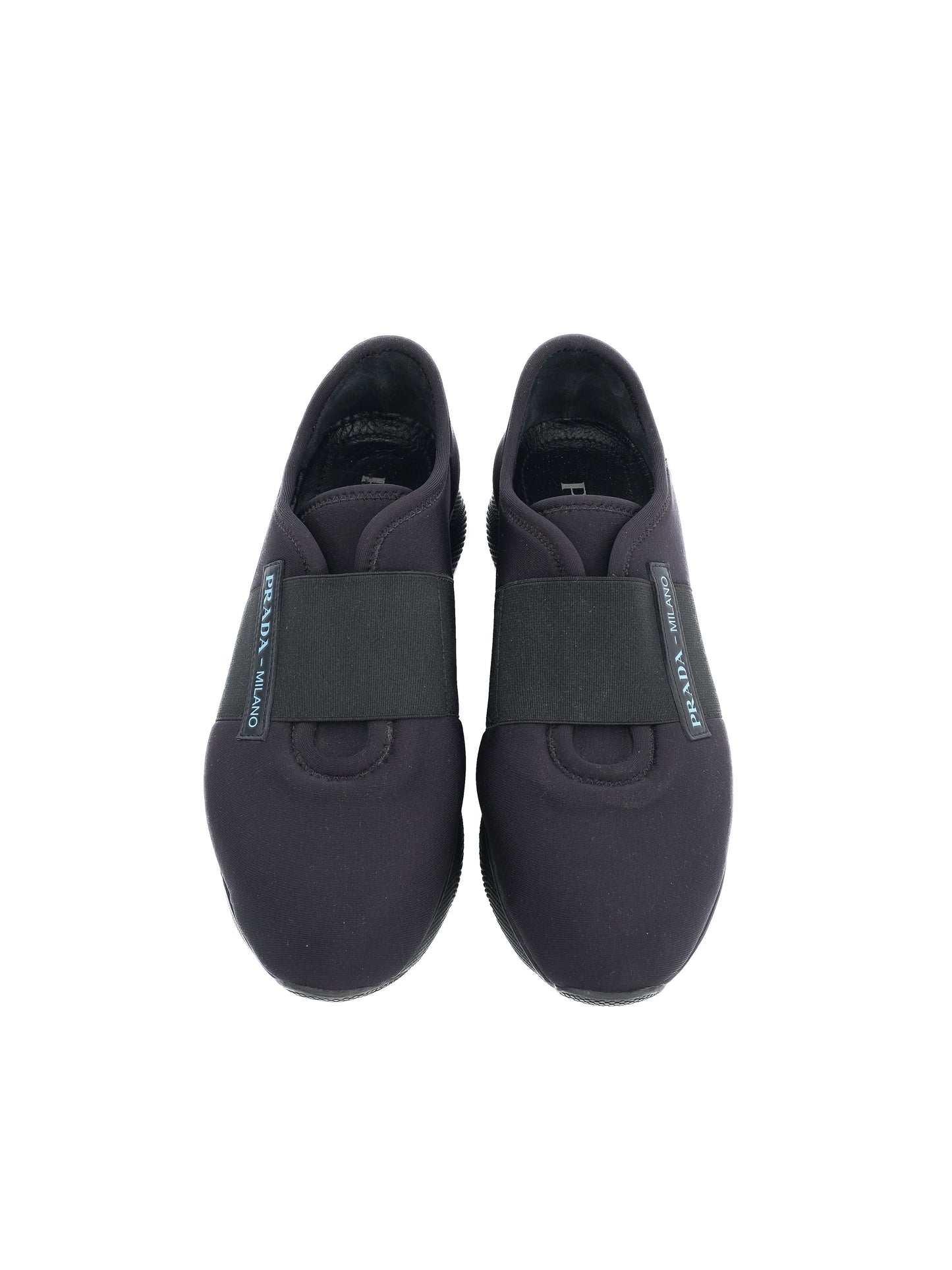 excellent prada black textile slip-on sneakers size 37.5
