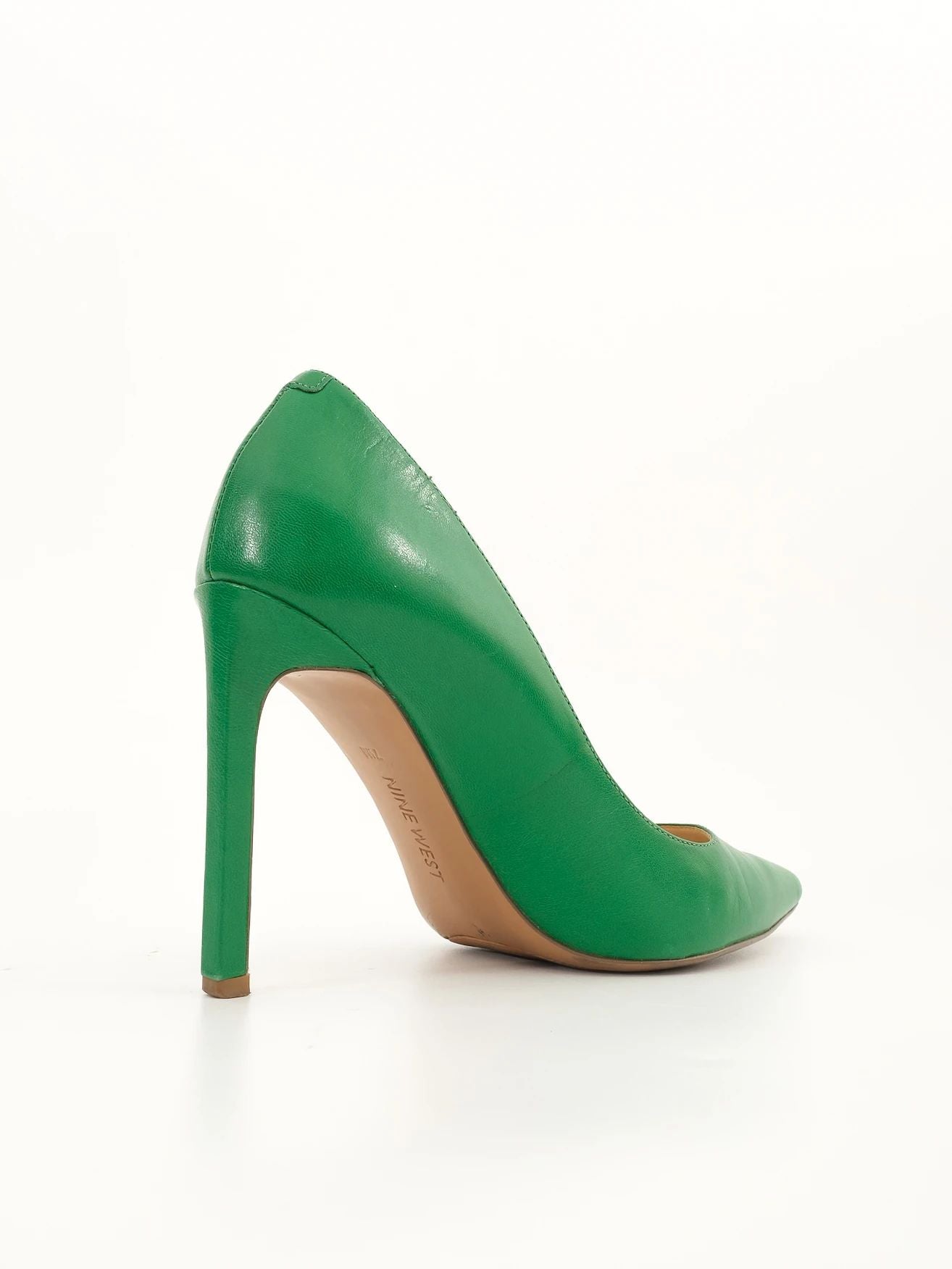 excellent nine west green leather high heeled stiletto shoes size 37.5