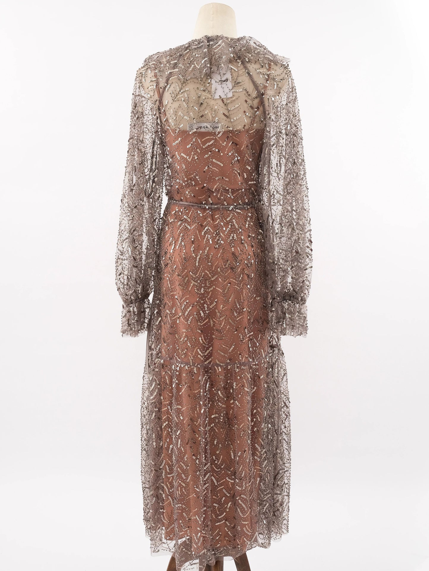 self-portrait gray sheer sequined dress xs excellent condition