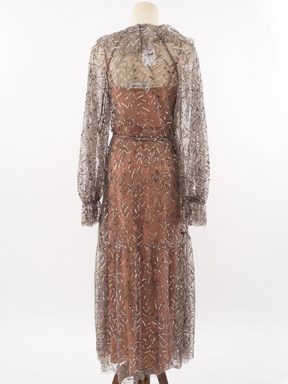 Self-Portrait Gray Sheer Sequined Dress XS Excellent Condition